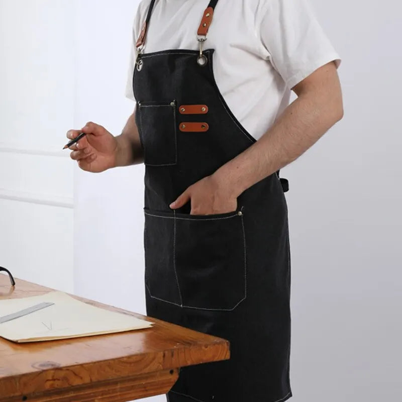 Canvas Work Apron – Waterproof Kitchen & Gardening Apron with Pockets