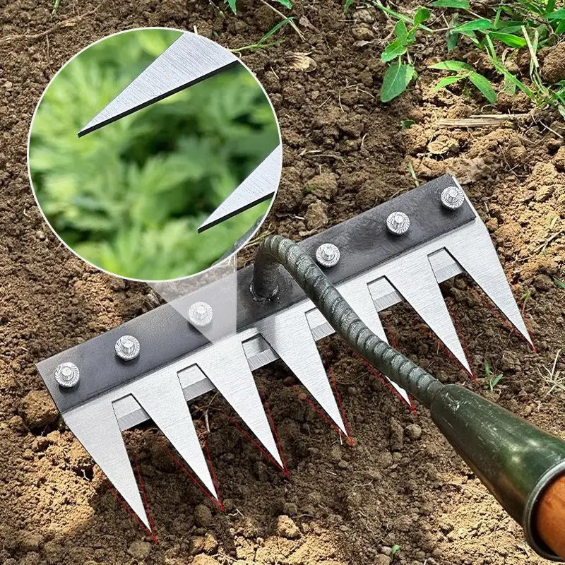 5/6/7/8 Teeth Carbon Steel Garden Weeding Rake — Multi-Tooth Soil Loosening Tool for Yard, Straw, and Agricultural Use