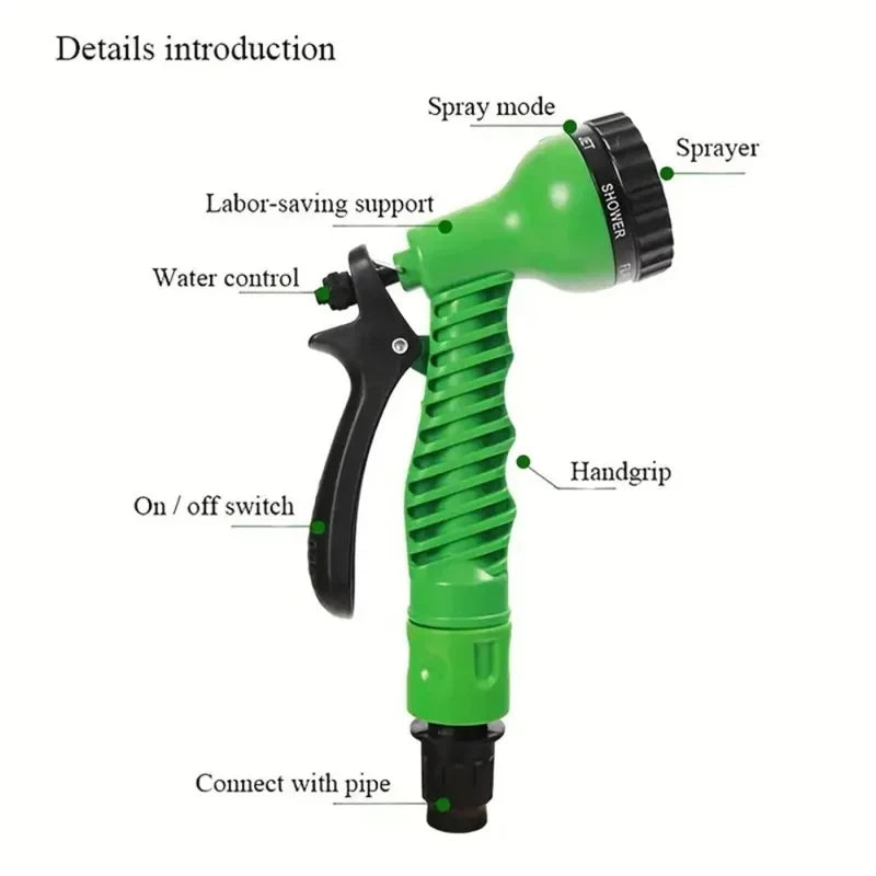 Expandable Garden Hose with Spray Gun – 25FT to 100FT Telescopic