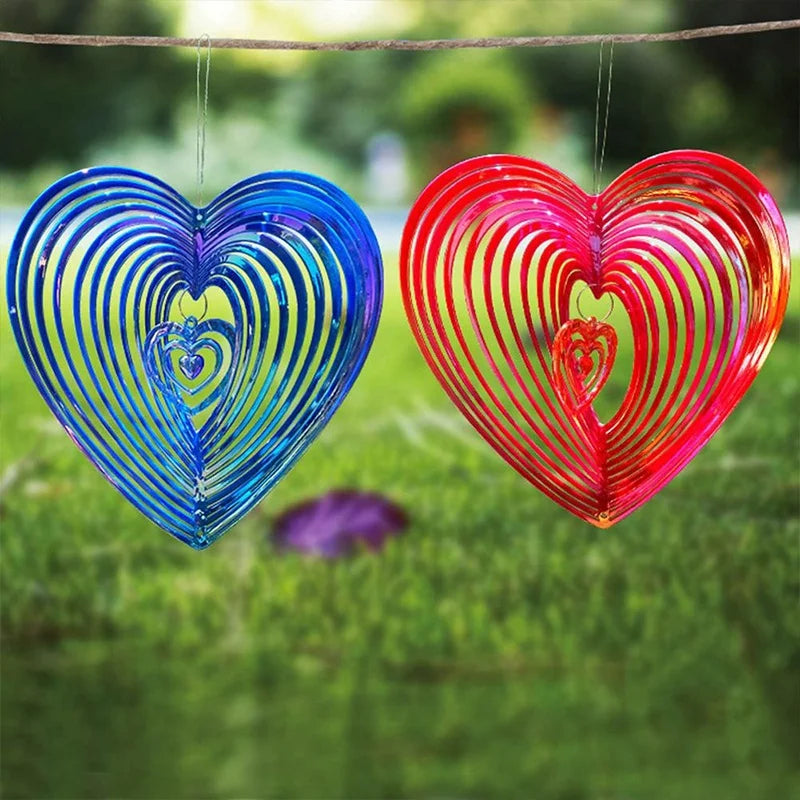 Beating Heart Rotating Metal Wind Chime — Stainless Steel & ABS Spinner for Balcony, Garden, Lawn & Outdoor Decor