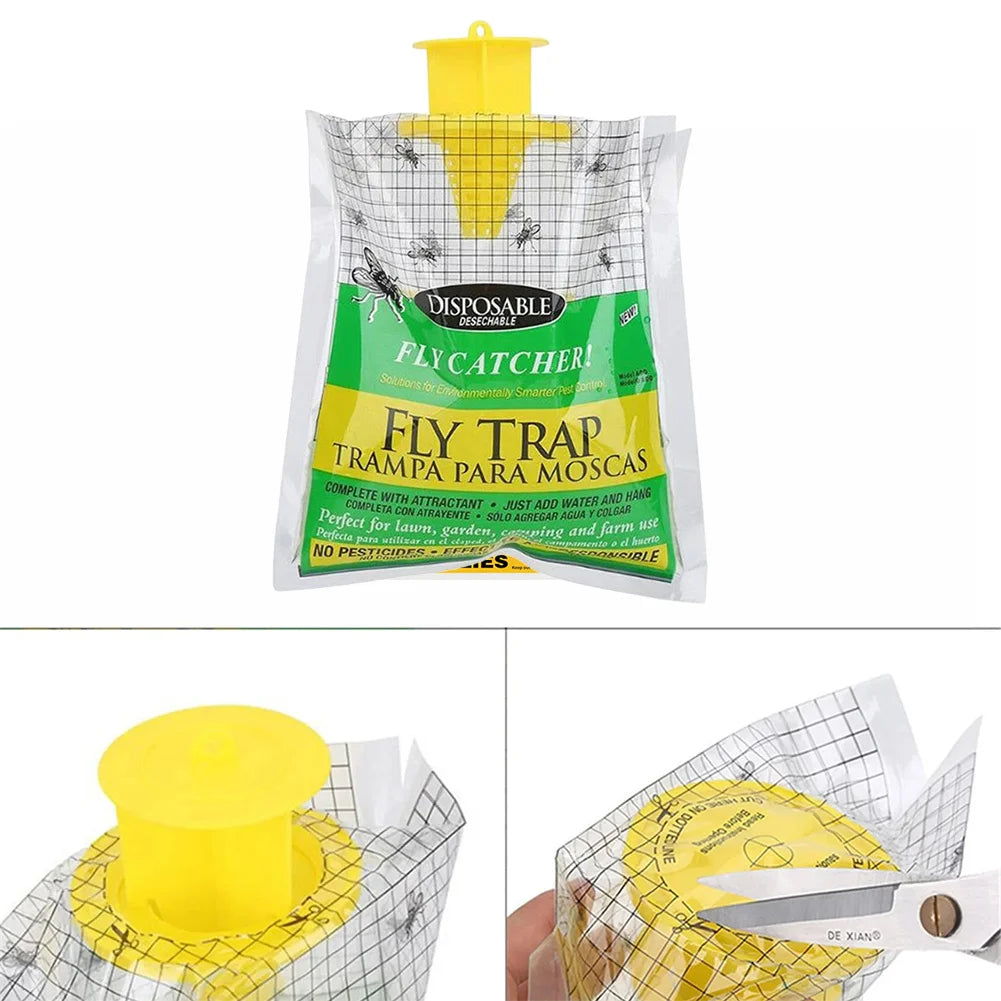 Disposable Fly Trap Catcher Bag – Hanging Non-Toxic Fly Killer with Bait for Garden & Household Use