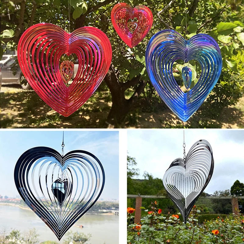 Beating Heart Rotating Metal Wind Chime — Stainless Steel & ABS Spinner for Balcony, Garden, Lawn & Outdoor Decor