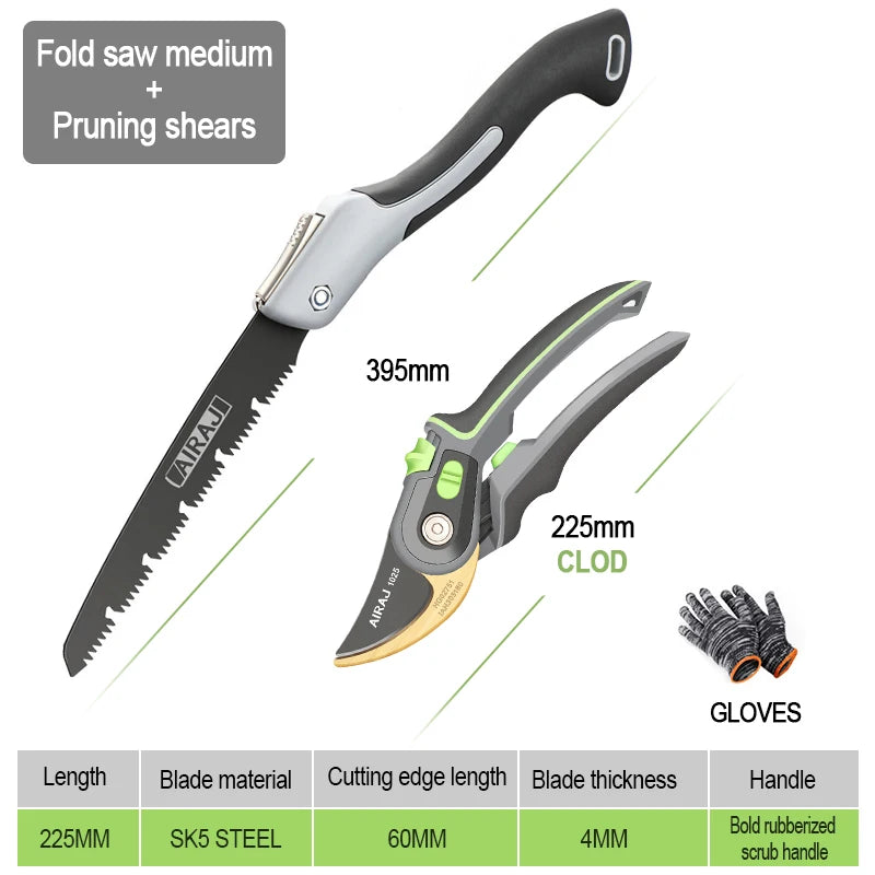 AIRAJ Pruning Shears & Folding Saw Set – Heavy-Duty Garden Tools