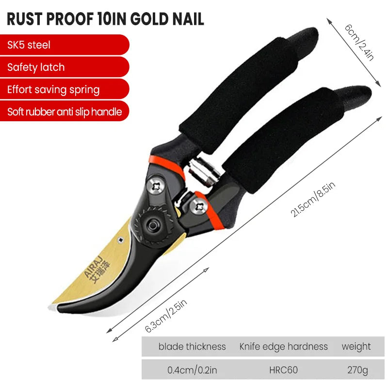 AIRAJ Heavy-Duty Pruning Shears ā Ultra Sharp Garden Scissors with Anti-Slip Grip | Professional Bypass Hand Pruners