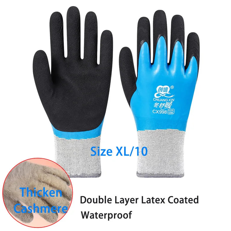 1 Pair Winter Waterproof Thermal Work Gloves – Anti-Slip Grip, Latex