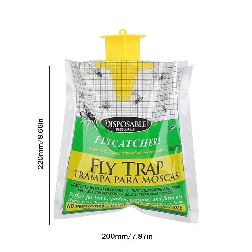 Disposable Fly Trap Catcher Bag – Hanging Non-Toxic Fly Killer with Bait for Garden & Household Use