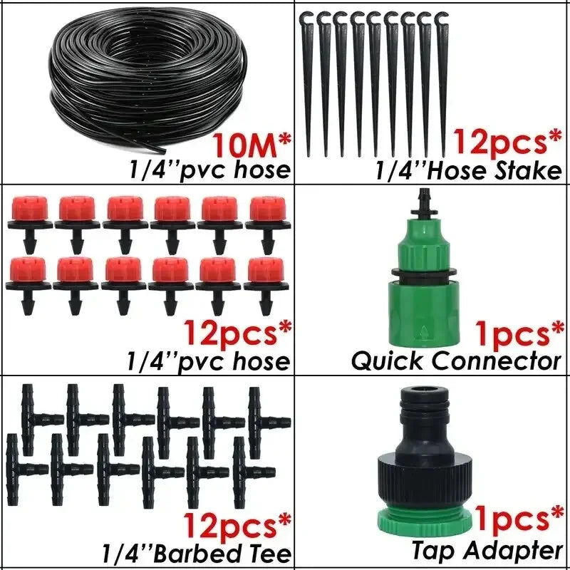 Automatic Micro Drip Irrigation Kit – Adjustable Nozzle Garden Watering System for Lawns, Patios & Greenhouses
