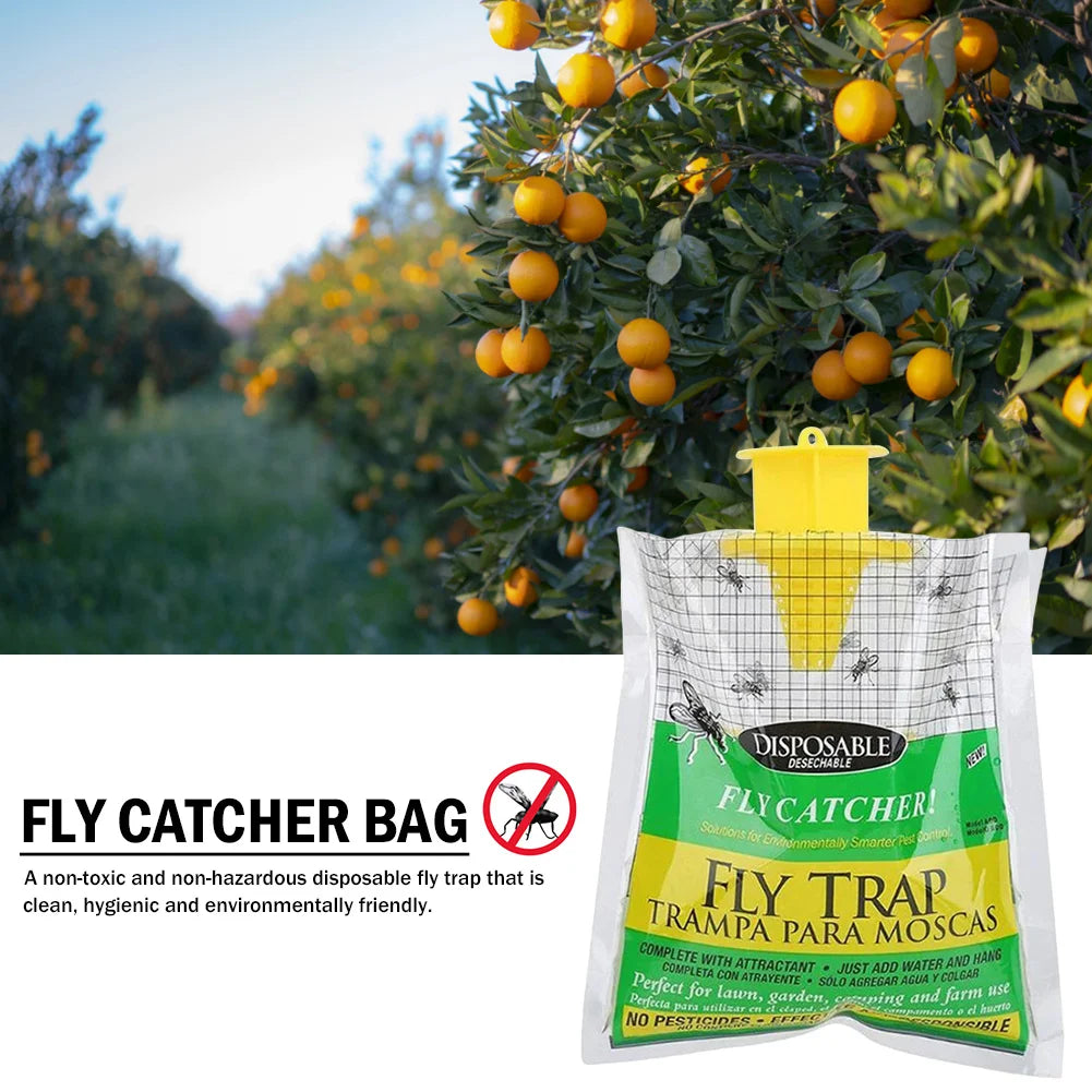 Disposable Fly Trap Catcher Bag – Hanging Non-Toxic Fly Killer with Bait for Garden & Household Use