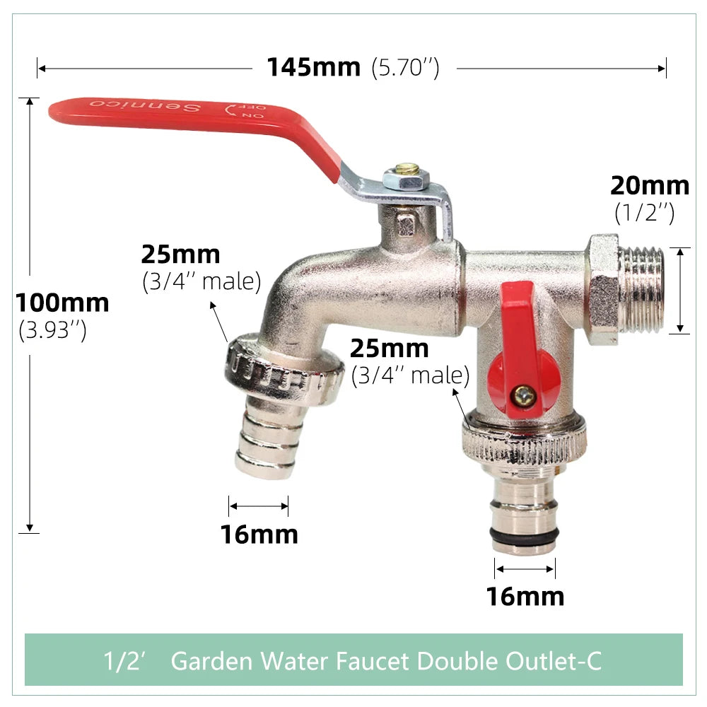 Brass Garden Water Faucet 1/2" with Lever Handle Tap Valve
