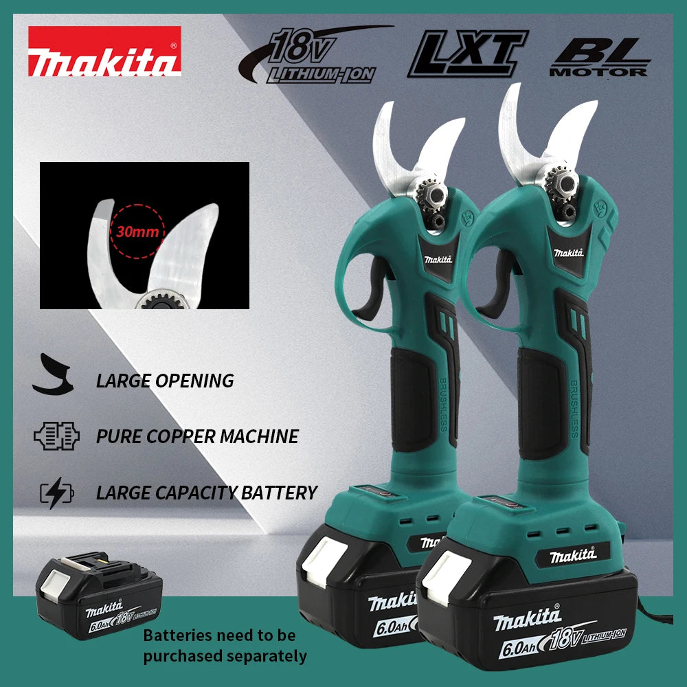Makita Cordless Brushless Electric Pruning Shears – 18V Battery, 30mm Cutting Capacity