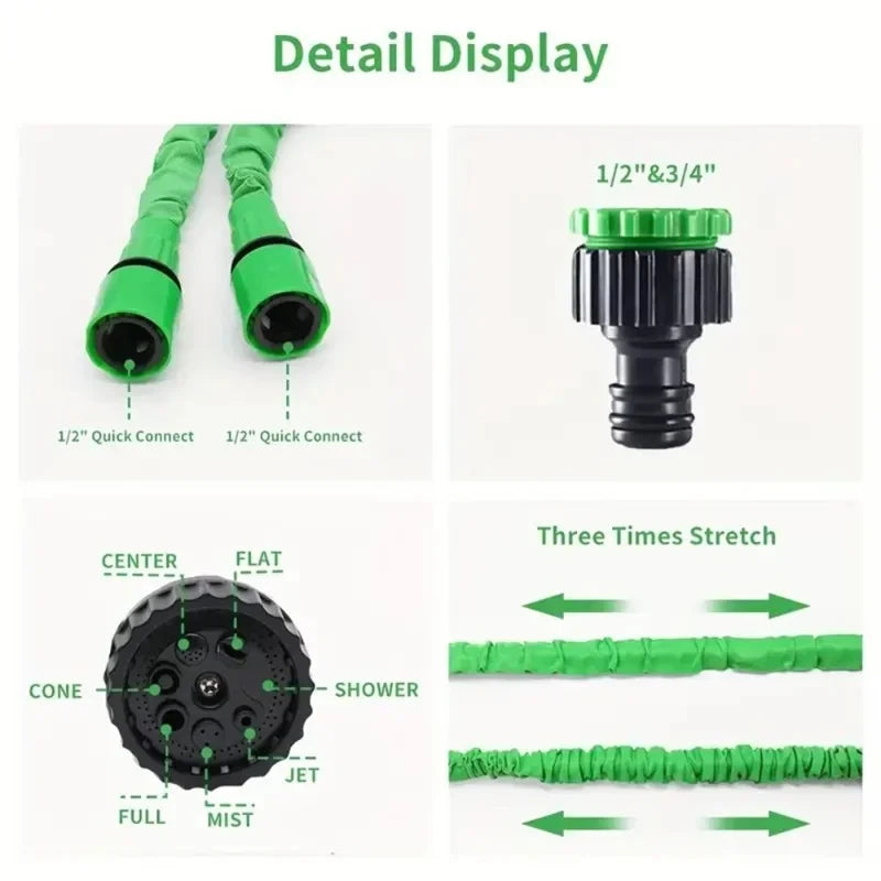 Expandable Garden Hose with Spray Gun – 25FT to 100FT Telescopic