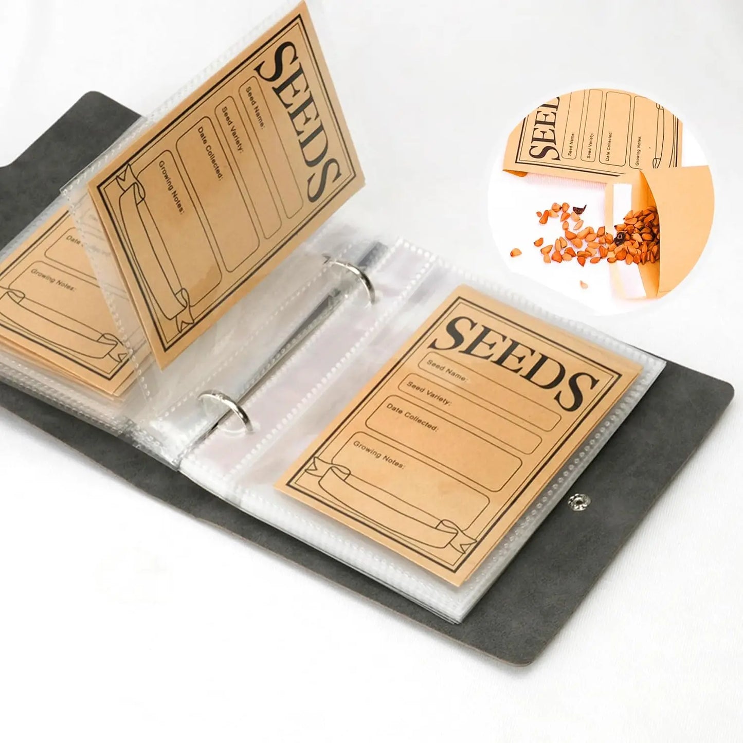 Garden Seed Storage Organizer Set — Binder with 50 Self-Sealing Seed Envelopes for Seed Packet Organization
