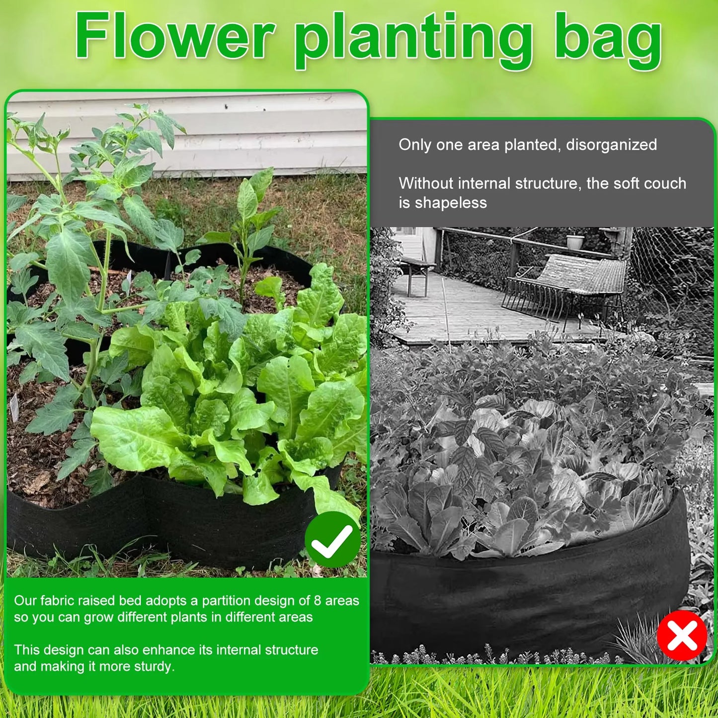Rectangular Felt Grow Bag with Multi-Grid — Breathable Planting Container for Vegetables & Herbs
