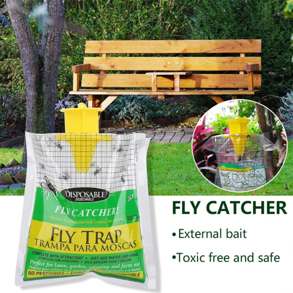 Disposable Fly Trap Catcher Bag – Hanging Non-Toxic Fly Killer with Bait for Garden & Household Use