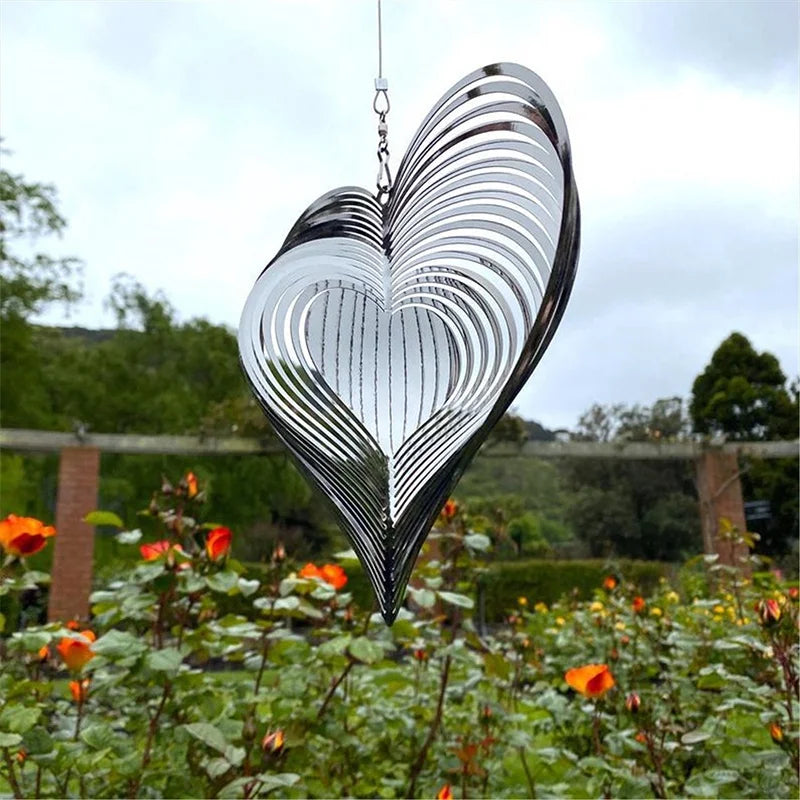 Beating Heart Rotating Metal Wind Chime — Stainless Steel & ABS Spinner for Balcony, Garden, Lawn & Outdoor Decor