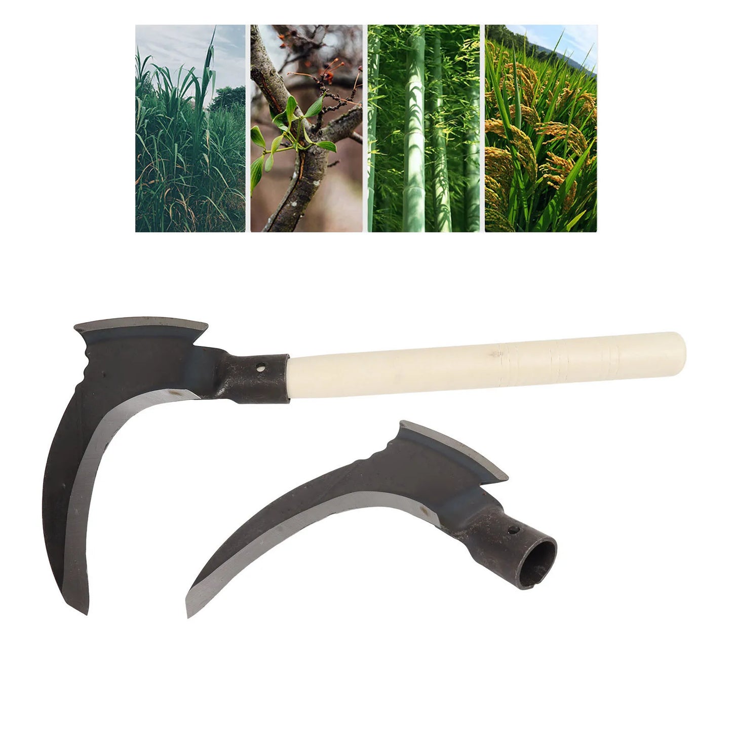 Double-Headed Handheld Sickle – Manganese Steel Garden Scythe Tool