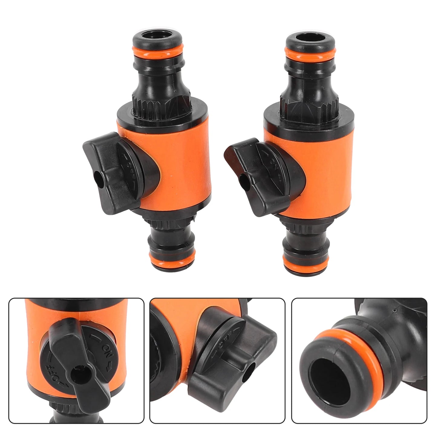 2PCS Garden Hose Shut-Off Valve Connectors – 16mm Quick Coupler In-Line Faucet Fittings for Irrigation & Water Control