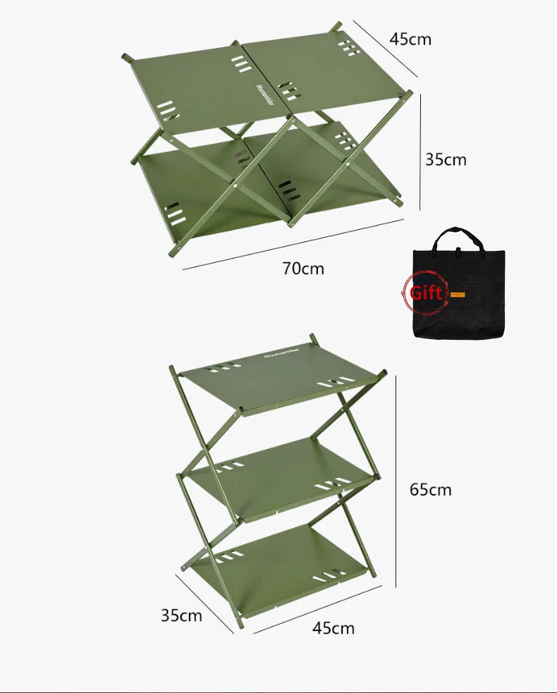MOUNTAINHIKER Folding Three-Tier Rack – Portable Camping Storage Shelf