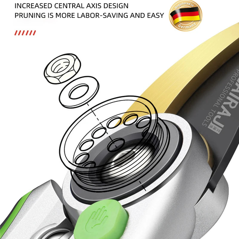 AIRAJ 8-Inch Bypass Pruning Shears — SK5 Steel Blade, PTFE Coated, Ergonomic Garden Scissors for Branches & Flowers