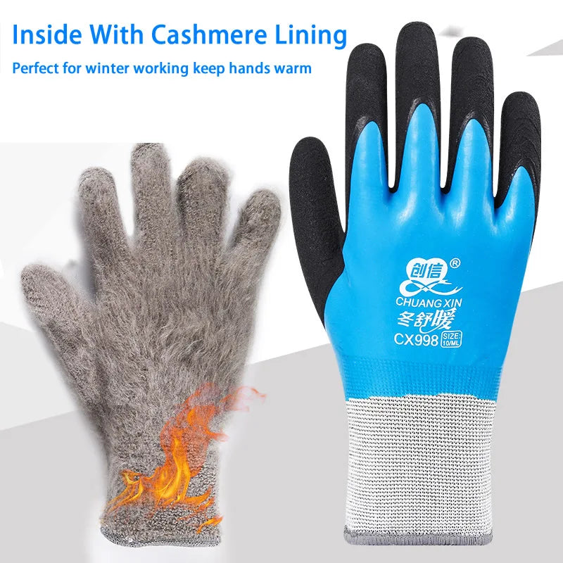 1 Pair Winter Waterproof Thermal Work Gloves – Anti-Slip Grip, Latex