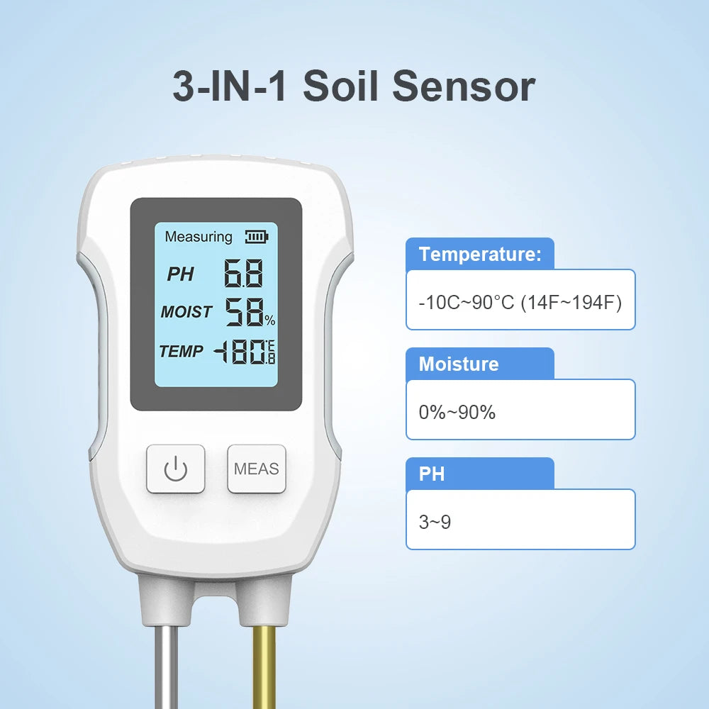 3-in-1 Digital Soil Tester – pH, Temperature & Humidity Meter