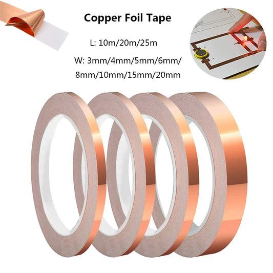 10M / 20M Single-Sided Conductive Copper Foil Tape — EMI Shielding, Grounding, DIY, Soldering & Slug Repellent (3mm–20mm)