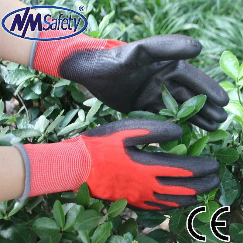 12 Pairs PU-Coated Nylon Safety Work Gloves – Breathable & Durable