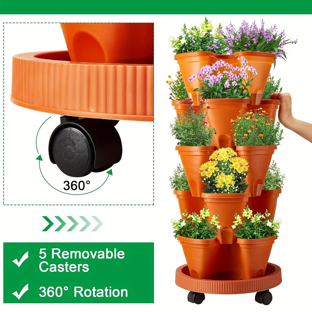5-Tier Stackable Vertical Planter with Wheels for Herbs & Vegetables