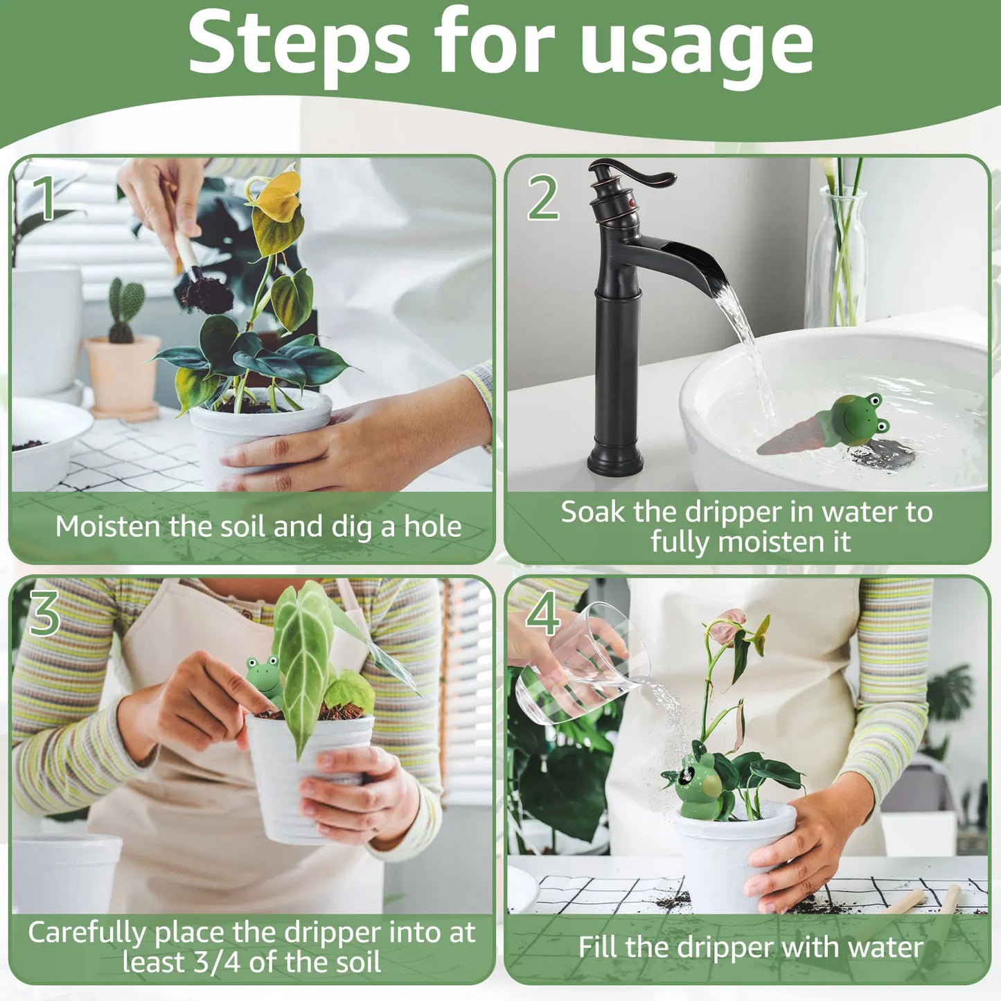 4Pcs Ceramic Self-Watering Spikes – Automatic Drip Irrigation Kit
