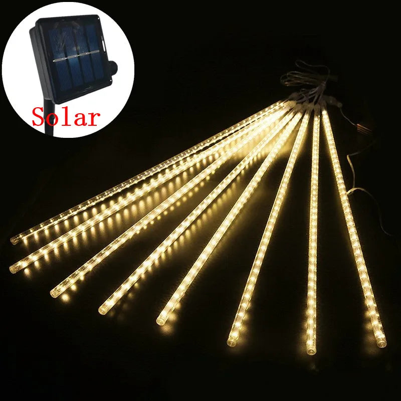 Solar Meteor Rain String Lights – Waterproof 8-Tube Outdoor Decor