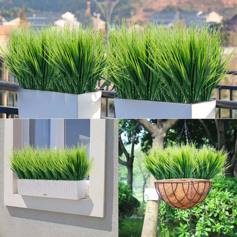 20PCS Artificial 7-Branch Plastic Grass Plants — Lifelike Green Imitation for Home, Garden & Event Decoration (30cm)
