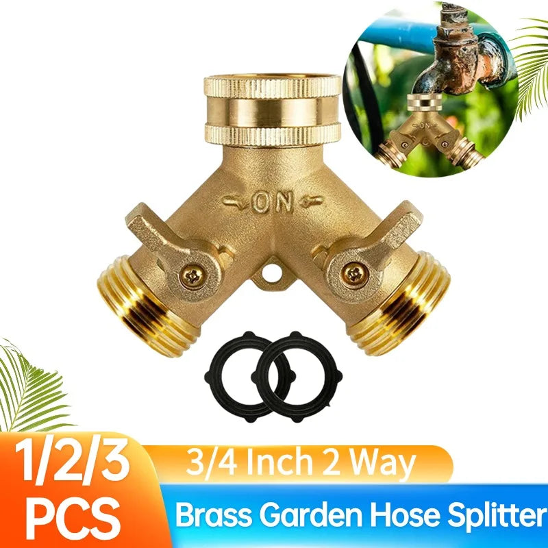 3/4" Brass Garden Hose Splitter – 2-Way Y Tap Connector (1–3 Sets)