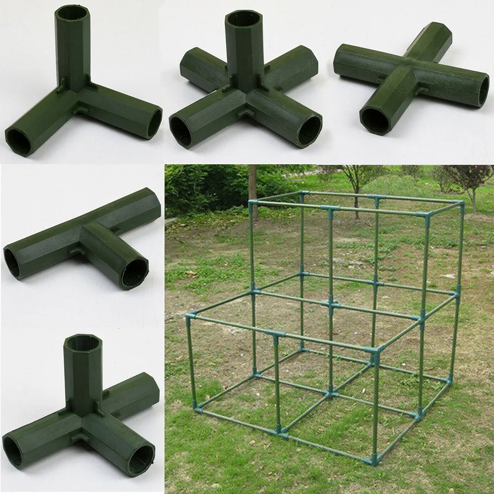 4PCS Greenhouse Pole Connectors – 16-17mm Plastic Structure Joints for Garden Frames & Plant Supports