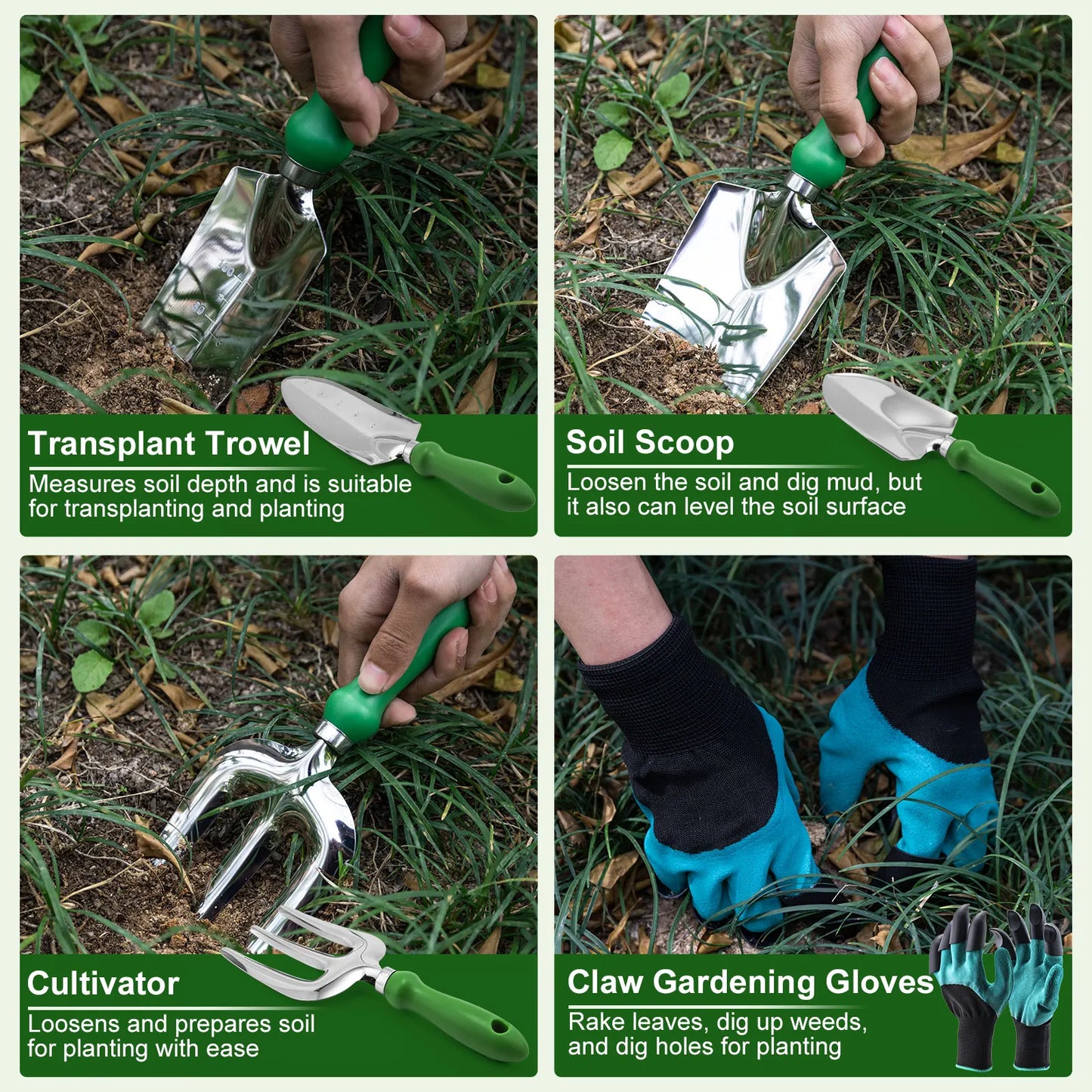 6-Piece Gardening Tools Set – Claw Gloves, Shears, Trowel, Scoop, Fork & Cultivator | Outdoor Planting Kit with Storage Bag