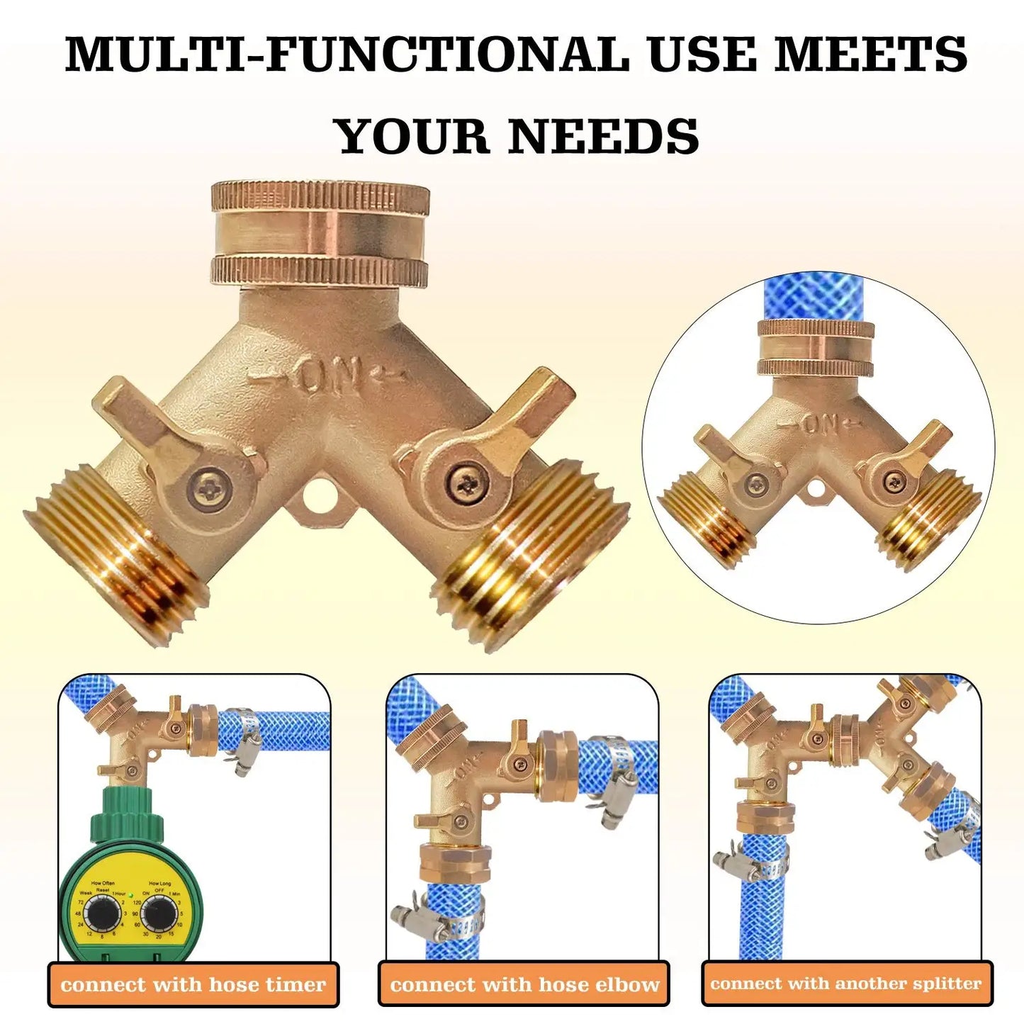3/4" Brass Garden Hose Splitter – 2-Way Y Connector (1/2/3 Sets)