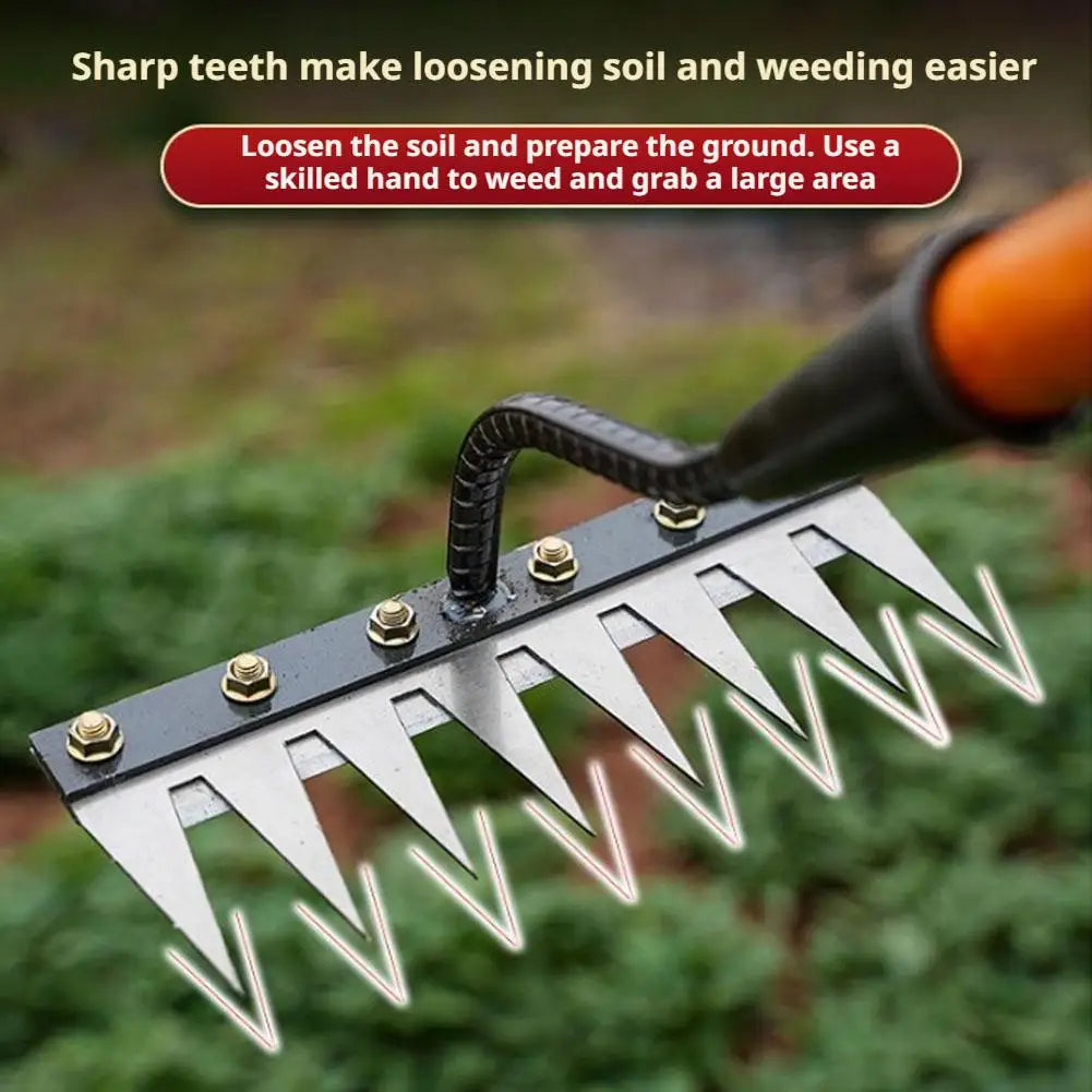 5/6/7/8 Teeth Carbon Steel Garden Hand Rake — Heavy-Duty Weeding Scarifier & Soil Loosening Harrow Tool