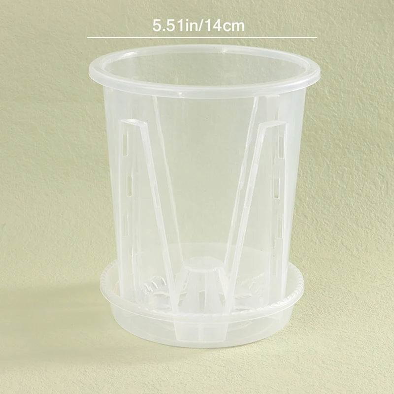Transparent Root Control Orchid Pot with Tray – Breathable Flower Planter