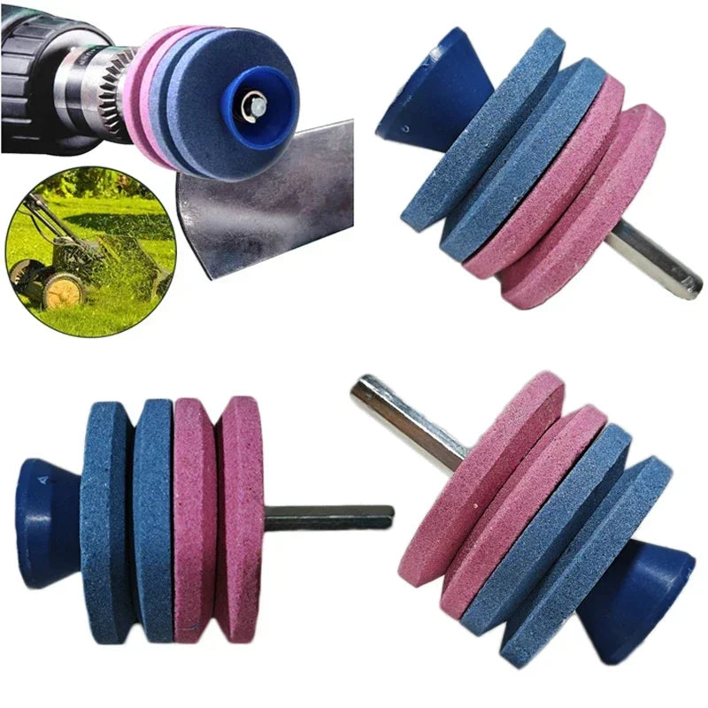 Universal Lawn Mower Blade Sharpener — Double-Layer Grinding Wheel Drill Attachment for Fast Knife & Cutter Sharpening