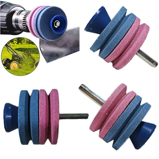 Universal Lawn Mower Blade Sharpener — Double-Layer Grinding Wheel Drill Attachment for Fast Knife & Cutter Sharpening