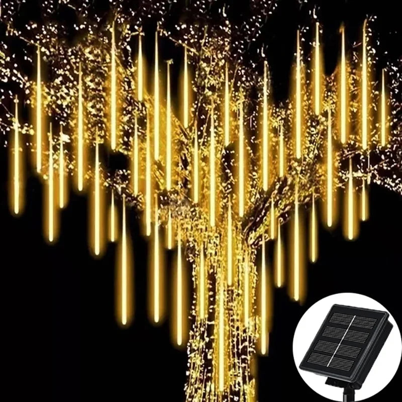 Solar Meteor Shower String Lights – 8 Tubes Waterproof Garden Decor
