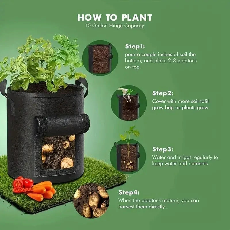 Vegetable Grow Bags – Nonwoven Fabric Pot with Harvest Window & Handles