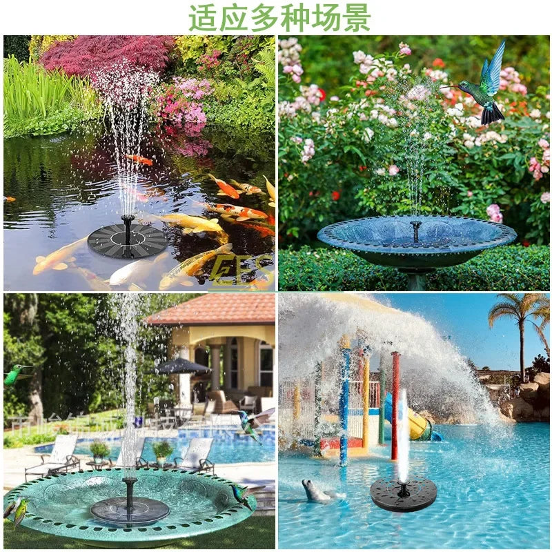 1.4W Outdoor Solar Fountain Pump — Floating Water Feature for Pools, Ponds, and Gardens (Combined Spray Nozzles)