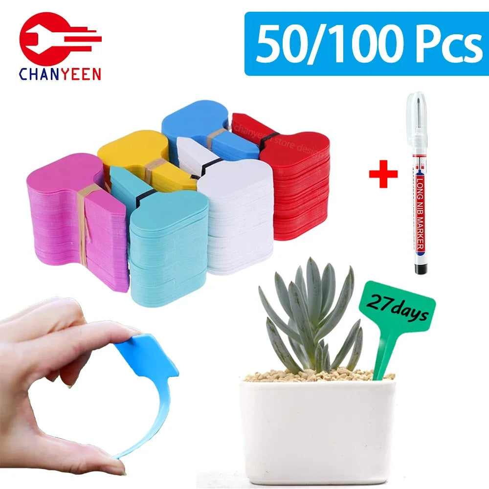 50/100pcs T-Shape Waterproof Plant Tags – PVC Garden Labels + Pen