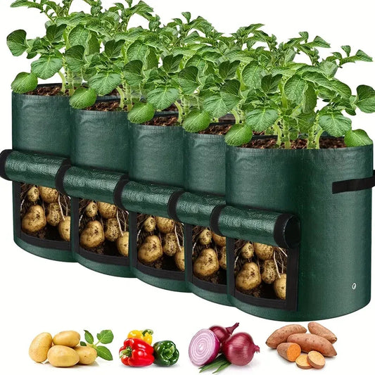 5-Pack Vegetable Grow Bags — Thick PE Cloth Planting Containers for Potatoes & Vegetables (3-10 Gallon)