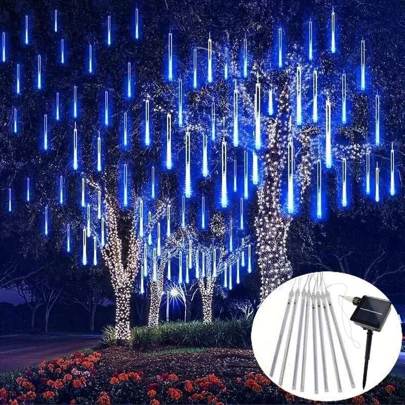Solar Meteor Rain String Lights – Waterproof 8-Tube Outdoor Decor