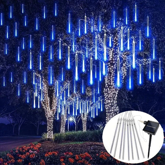 Solar Meteor Rain String Lights – Waterproof 8-Tube Outdoor Decor