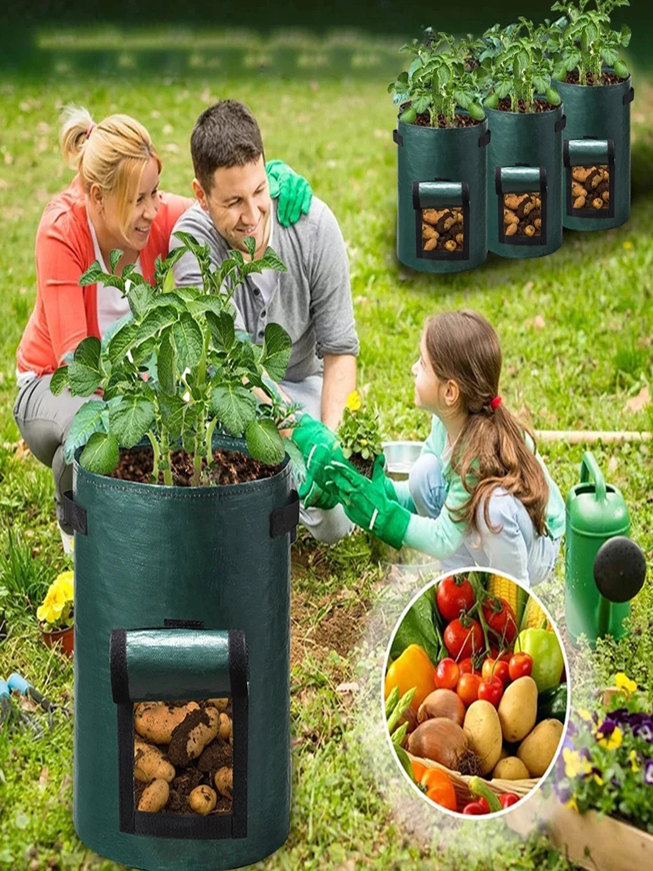 5-Pack Vegetable Grow Bags — Thick PE Cloth Planting Containers for Potatoes & Vegetables (3-10 Gallon)