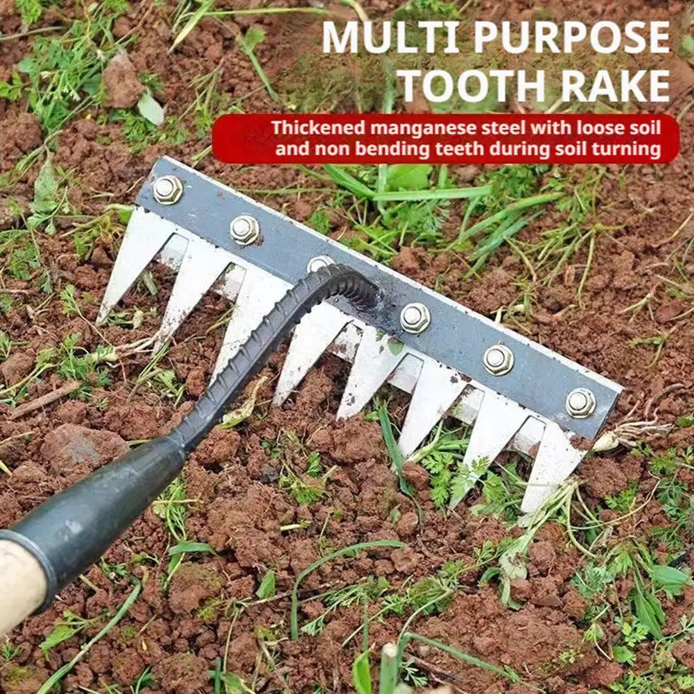 5/6/7/8 Teeth Carbon Steel Garden Hand Rake — Heavy-Duty Weeding Scarifier & Soil Loosening Harrow Tool