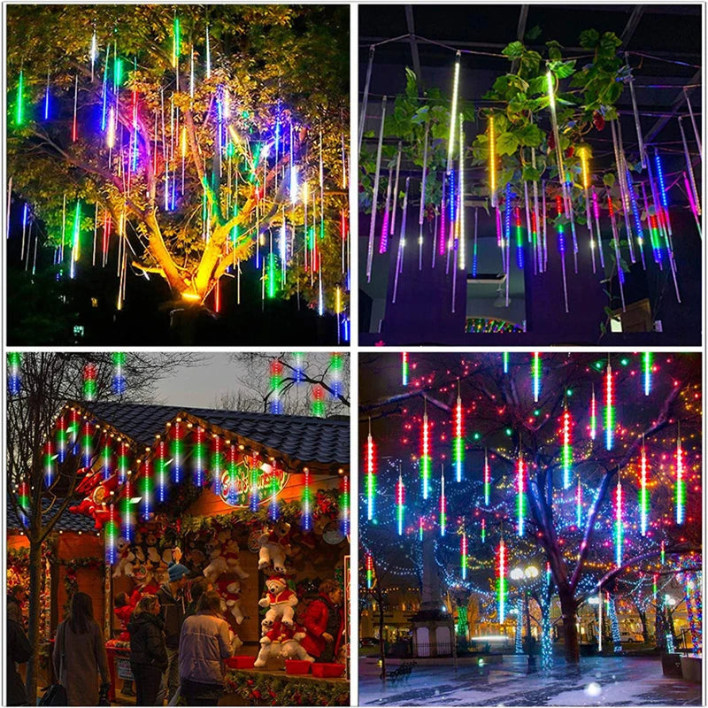 Solar Meteor Rain String Lights – Waterproof 8-Tube Outdoor Decor