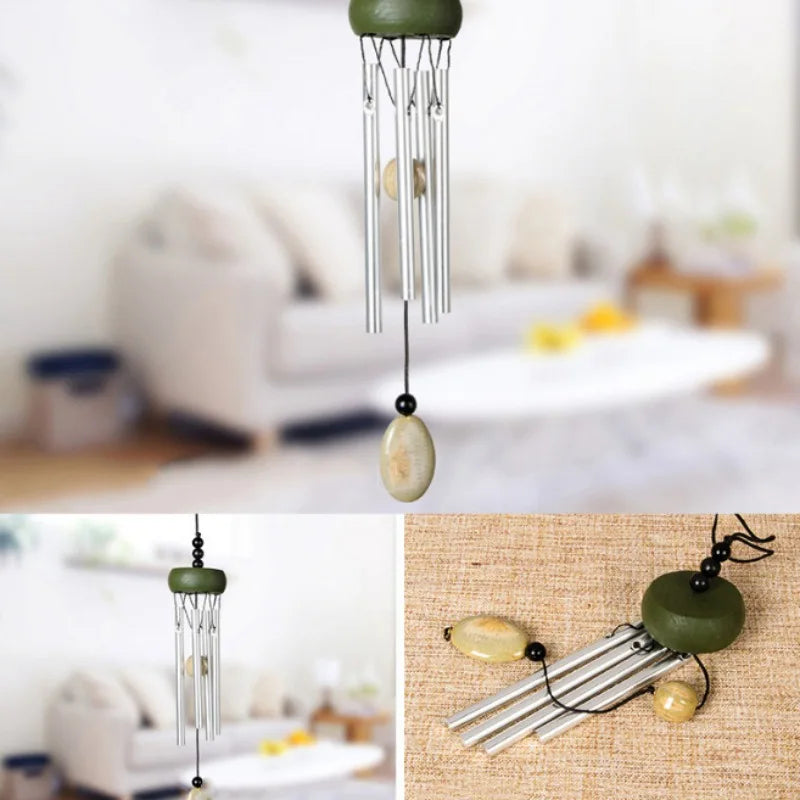 Solid Wood & Aluminum Wind Chime — 4-Tube Hanging Bell for Door, Car, or Home Décor (27cm Pastoral Style)